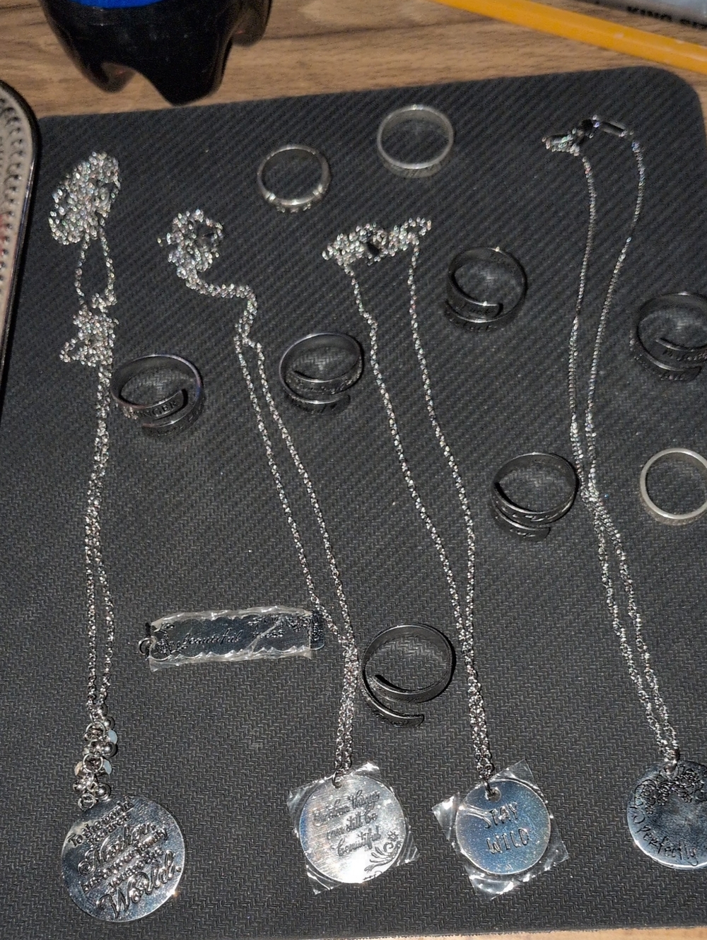 Spencer's Silver  Inspirational Rings & Necklaces Set